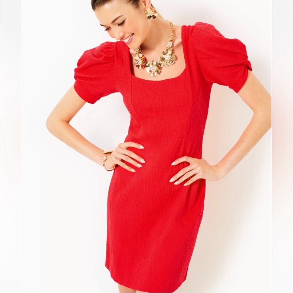 Lilly Pulitzer Elisha Shift Dress Rocco Red Wavy Knot Jacquard Size Large NWT